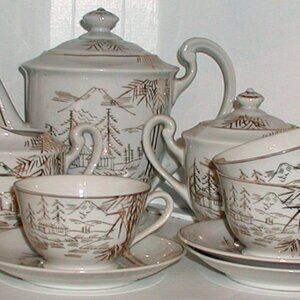 Gold and White Lithophane Tea Set